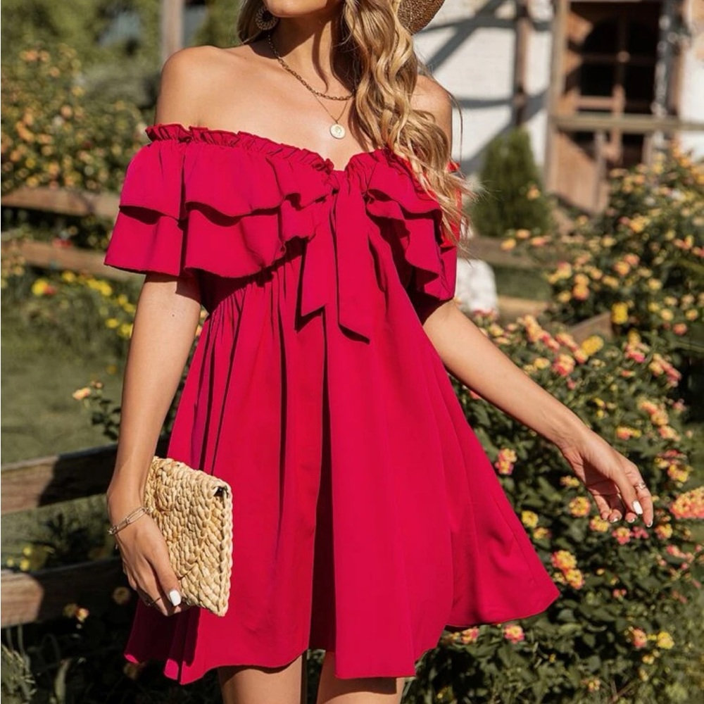 Red off the shoulder dress